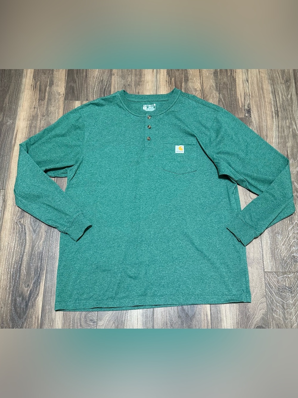 Carhartt Men’s 1/4 Button Long Sleeve T-shirt Green Loose Fit NWOT